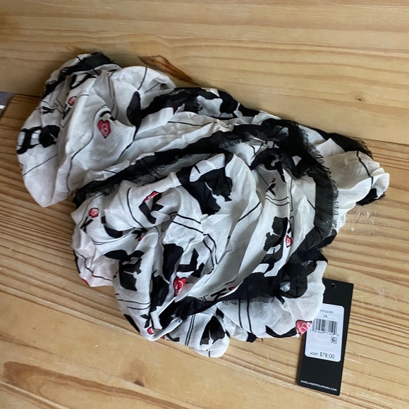 KARL LAGERFELD Black and White Scarf - Picture 5 of 8
